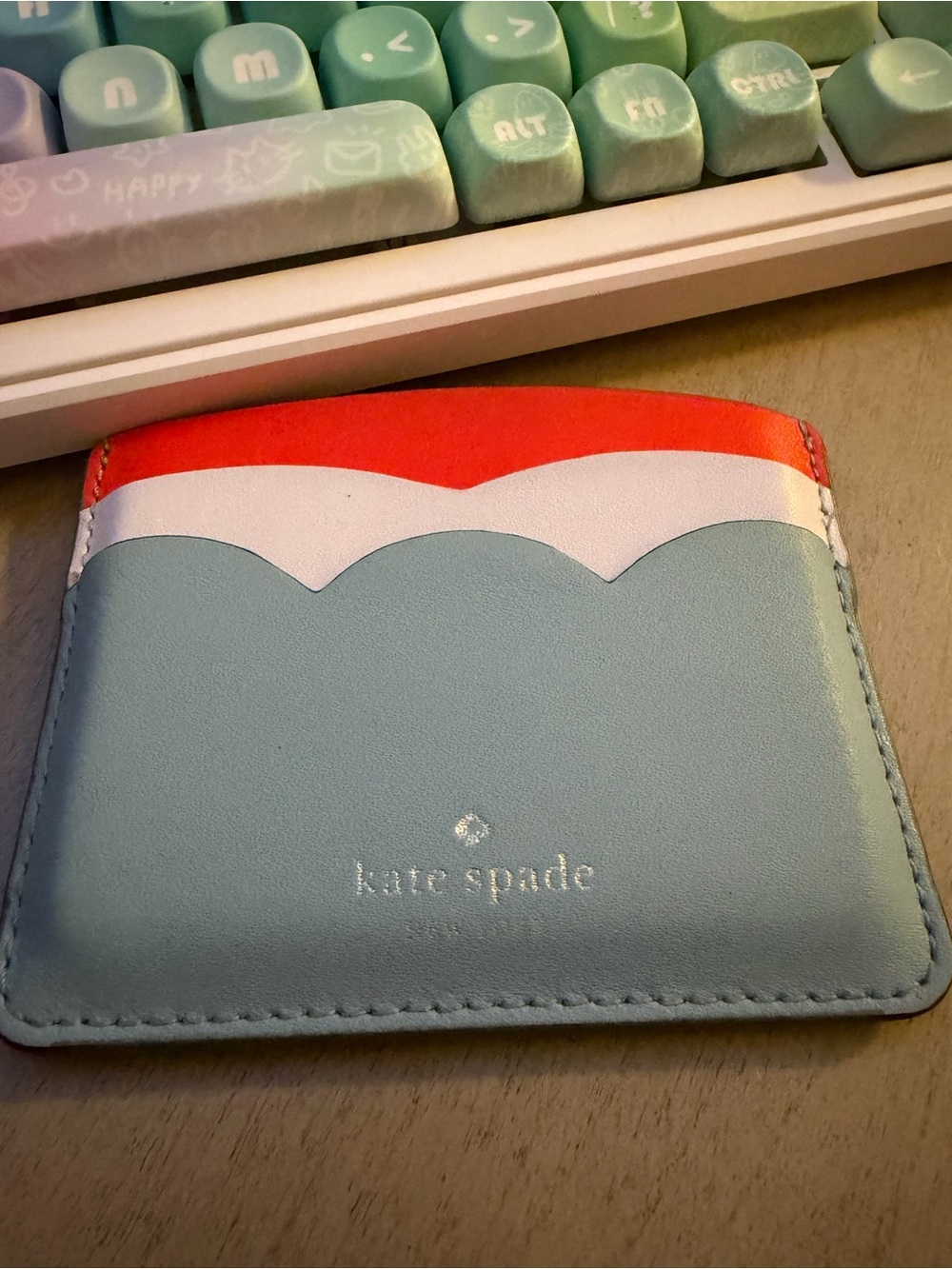 Kate Spade scallop colorblock cardholder - light blue, white & coral